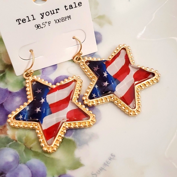 Stars and Stripes U.S. Flag star shaped pierced earrings 4th of July Patriotic - Picture 3 of 5